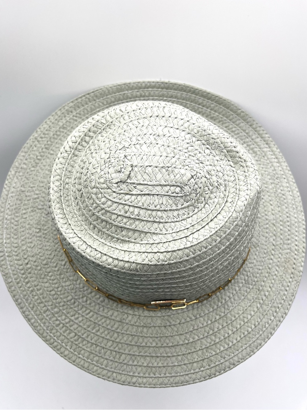 Vince Camuto Seafoam/Sage Straw Sun Hat Gold Chain Accent Wide Brim EUC - Picture 6 of 13
